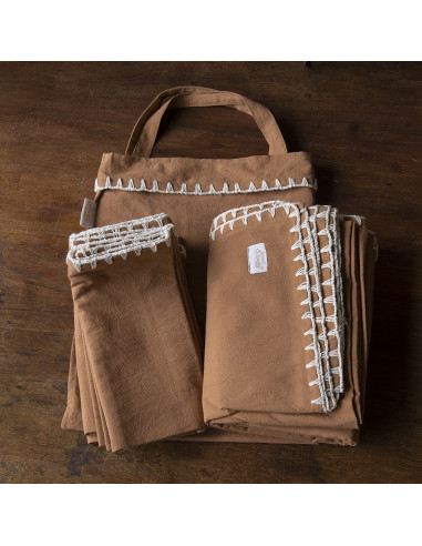 Set Artisan Crochet: Mantel + 6 Servilletas + Bolsita