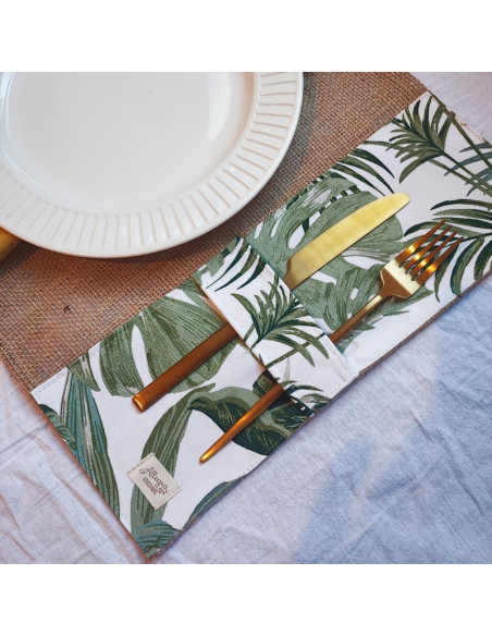 Individuales - Arpillera & Aplique Porta Cubiertos x 4