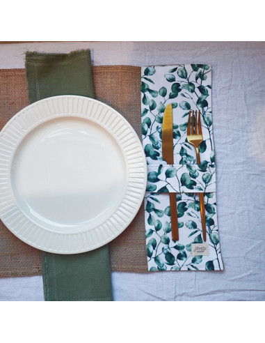 Individuales - Arpillera & Aplique Porta Cubiertos x 4