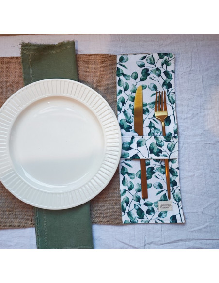 Individuales - Arpillera & Aplique Porta Cubiertos x 4