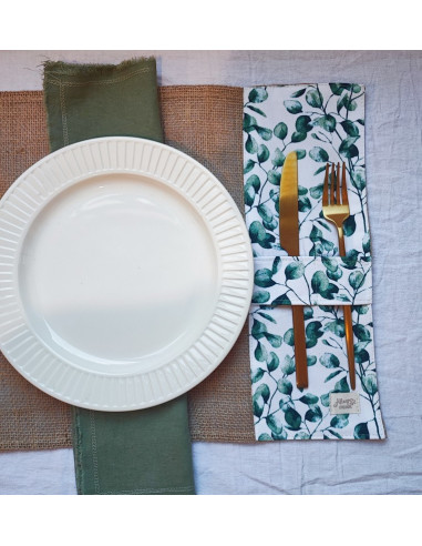 Individuales - Arpillera & Aplique Porta Cubiertos x 4