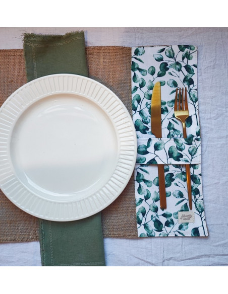 Individuales - Arpillera & Aplique Porta Cubiertos x 4