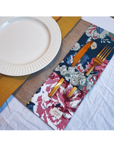 Individuales - Arpillera & Aplique Porta Cubiertos x 4