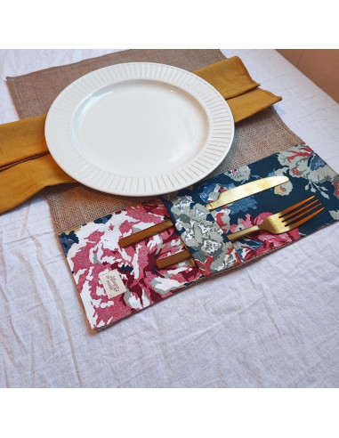 Individuales - Arpillera & Aplique Porta Cubiertos x 4