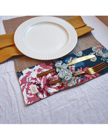 Individuales - Arpillera & Aplique Porta Cubiertos x 4