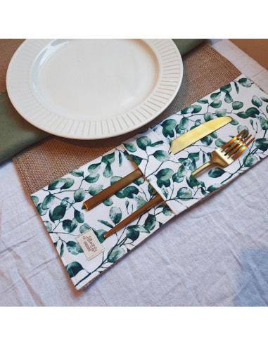 Individuales - Arpillera & Aplique Porta Cubiertos x 4