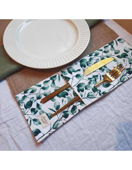 Individuales - Arpillera & Aplique Porta Cubiertos x 4