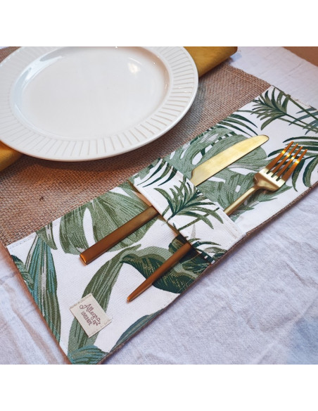 Individuales - Arpillera & Aplique Porta Cubiertos x 4