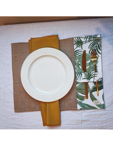 Individuales - Arpillera & Aplique Porta Cubiertos x 4