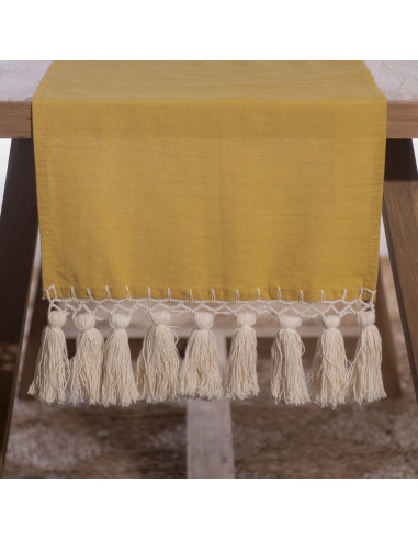 Camino de Mesa Indira: Red & Borlas crochet