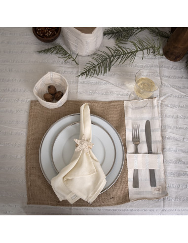 Pack de Individuales de Arpillera + Aplique Portacubiertos