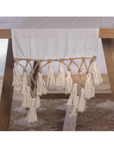 Camino de Mesa  Rombos Yute & Borlas de Algodón