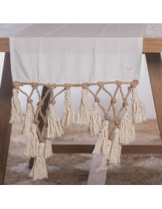 Camino de Mesa  Rombos Yute & Borlas de Algodón