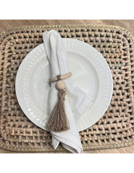 Servilletero Macramé  Borla y Madera x 4