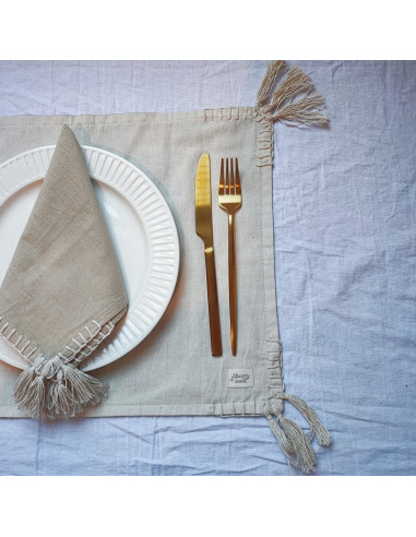 Individuales Tusor Carmina III - Pack x 4 - Borlitas & Esquineros