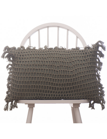 Almohadón Crochet Cuadros y Flecos  - Hilo Color - 40 x 60