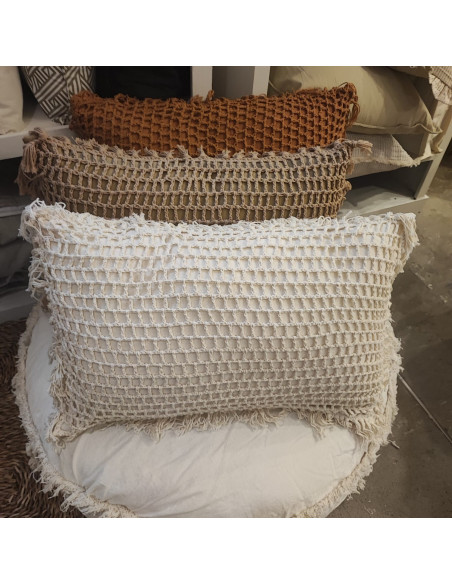 Almohadón Crochet Cuadros y Flecos  - Hilo Color - 40 x 60