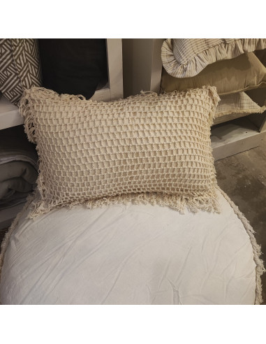 Almohadón Crochet Cuadros y Flecos  - Hilo Color - 40 x 60