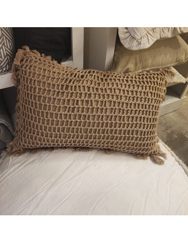 Almohadón Crochet Cuadros y Flecos  - Hilo Color - 40 x 60