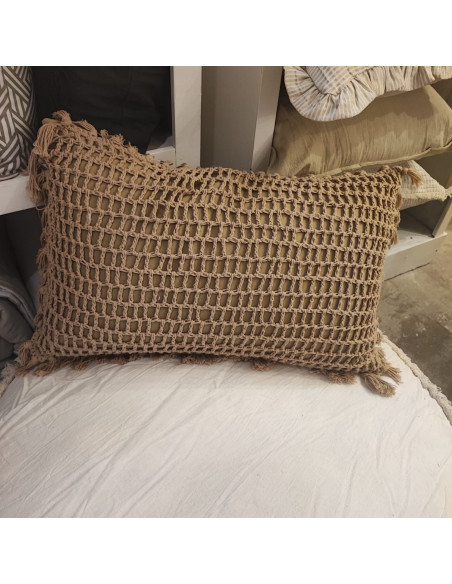 Almohadón Crochet Cuadros y Flecos  - Hilo Color - 40 x 60