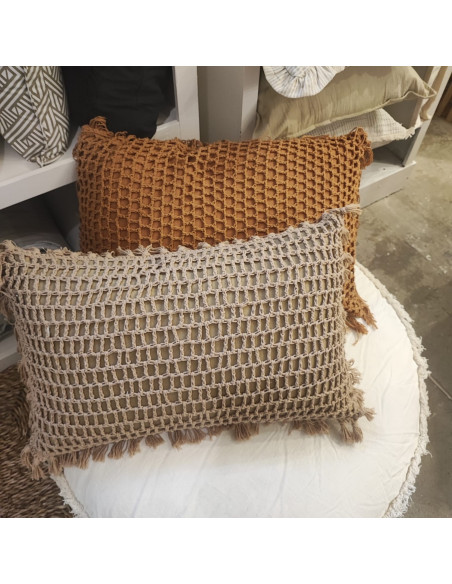 Almohadón Crochet Cuadros y Flecos  - Hilo Color - 40 x 60