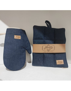 Promo 5  Sets  Manopla, Agarradera y Repasador - Denim + 5 Porta Vinos Free