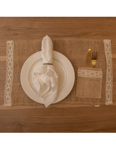 Individuales Arpillera & Portacubiertos  x 4 2