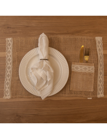 Individuales Arpillera & Portacubiertos  x 4