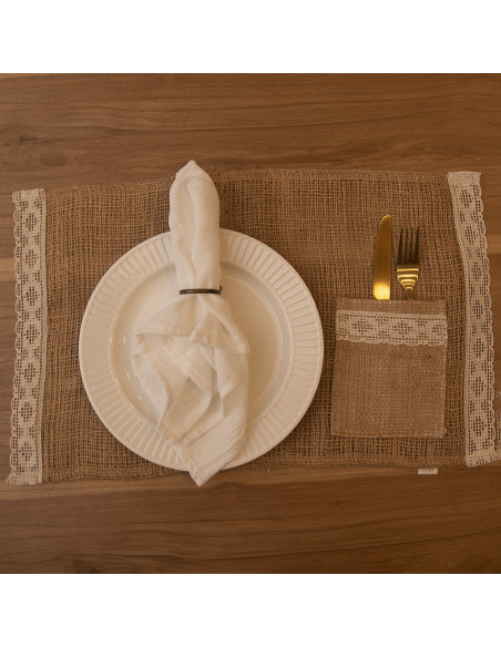 Individuales Arpillera & Portacubiertos  x 4