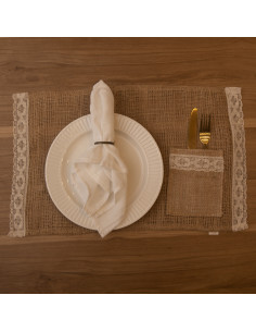 Individuales Arpillera & Portacubiertos  x 4