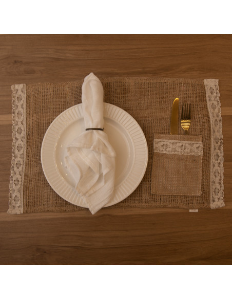 Individuales Arpillera & Portacubiertos  x 4