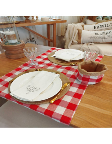 Contenedor Reversible - Arpillera y Cuadrille Rojo