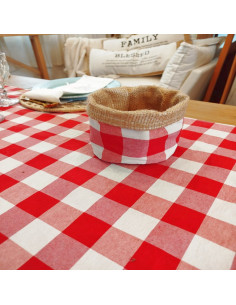 Contenedor Reversible - Arpillera y Cuadrille Rojo