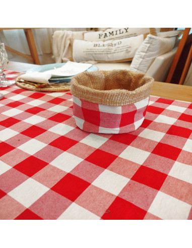 Contenedor Reversible - Arpillera y Cuadrille Rojo