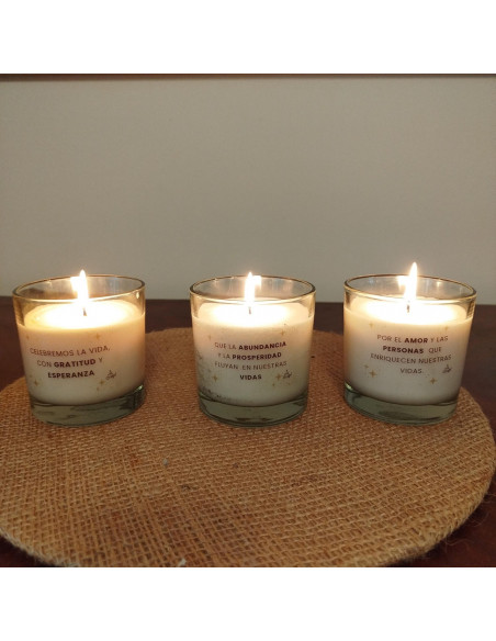 Pack x 3 Velas Holidays con Mensajes - Packaging Gold y Plata