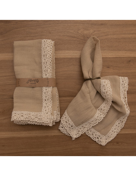 Servilletas de  Gasa + Puntilla Completa - Pack x 4