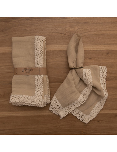 Servilletas de  Gasa + Puntilla Completa - Pack x 4