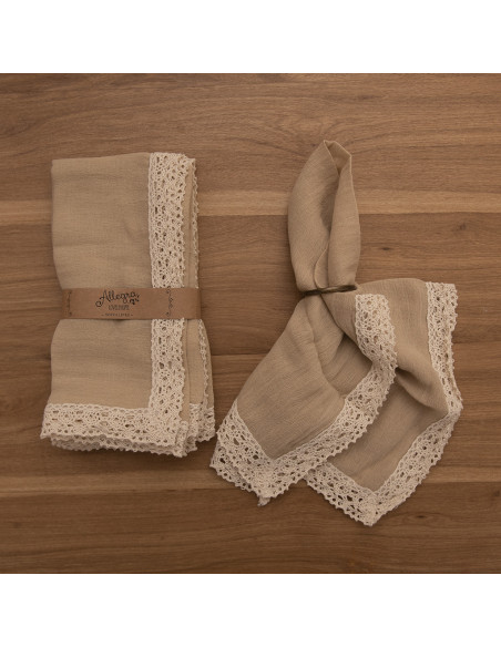 Servilletas de  Gasa + Puntilla Completa - Pack x 4