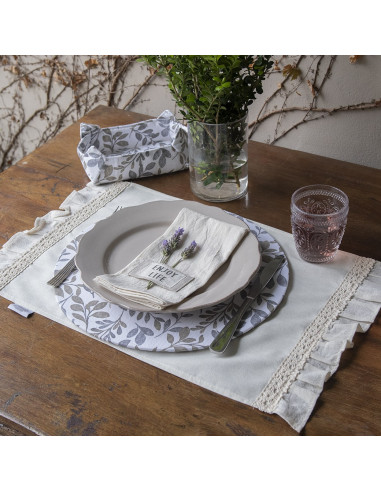 Set Lovely Mesa Premium - Allegra Classic: 4 Individuales + Camino de mesa + Panera + Bolsita
