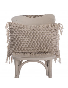 Almohadón Crochet Cuadros y Flecos - Almohadón Hilo Natural