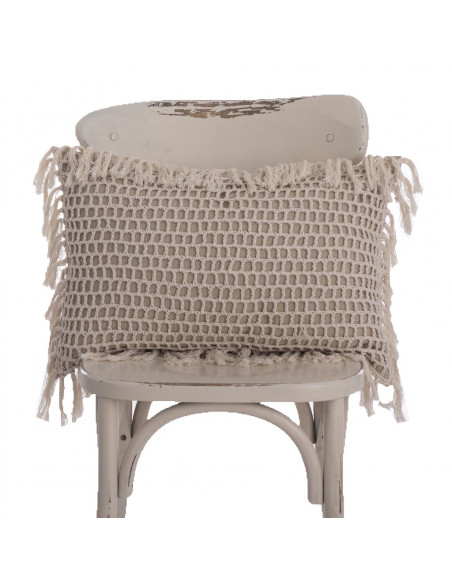 Almohadón Crochet Cuadros y Flecos - Almohadón Hilo Natural