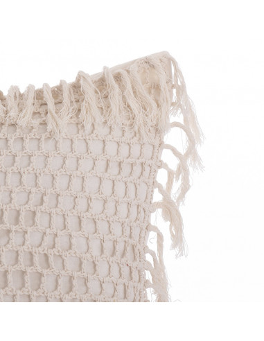 Almohadón Crochet Cuadros y Flecos - Almohadón Hilo Natural