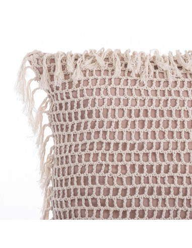 Almohadón Crochet Cuadros y Flecos - Almohadón Hilo Natural