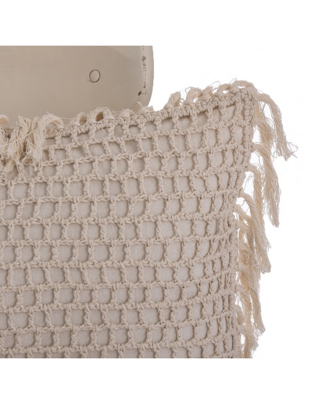 Almohadón Crochet Cuadros y Flecos - Almohadón Hilo Natural