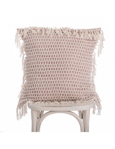 Almohadón Crochet Cuadros y Flecos - Almohadón Hilo Natural