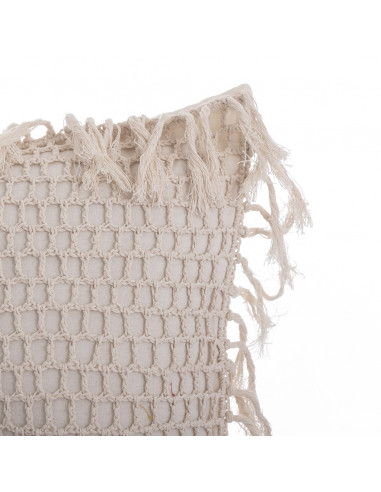 Almohadón Crochet Cuadros y Flecos - Almohadón Hilo Natural