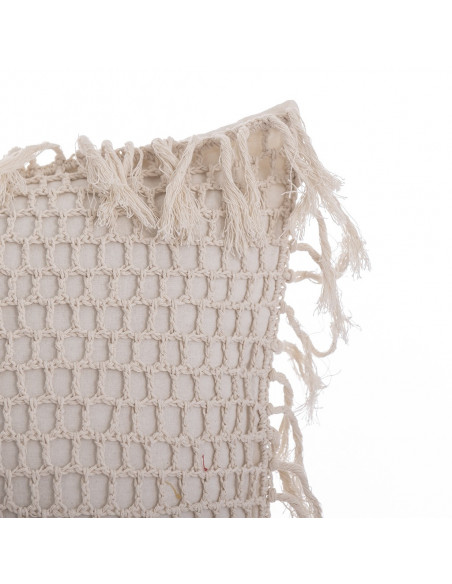 Almohadón Crochet Cuadros y Flecos - Almohadón Hilo Natural