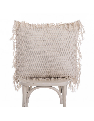 Almohadón Crochet Cuadros y Flecos - Almohadón Hilo Natural