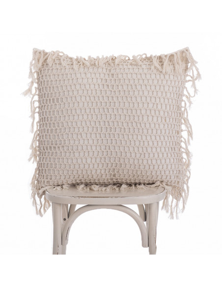 Almohadón Crochet Cuadros y Flecos - Almohadón Hilo Natural