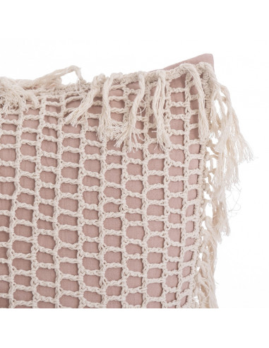 Almohadón Crochet Cuadros y Flecos - Almohadón Hilo Natural